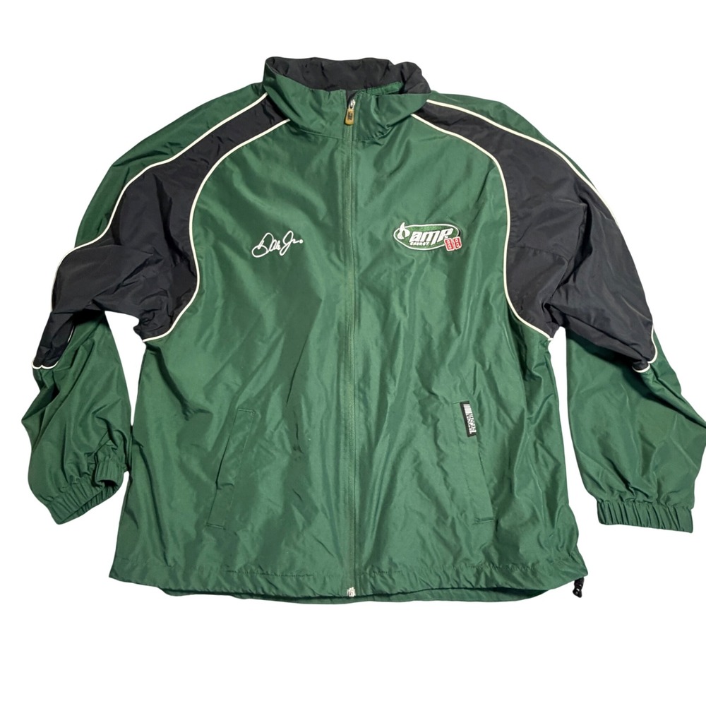 NASCAR Dale Earnhardt Jr 88 AMP‎ Energy Jacket Mens 2XL Green Black Windbreaker